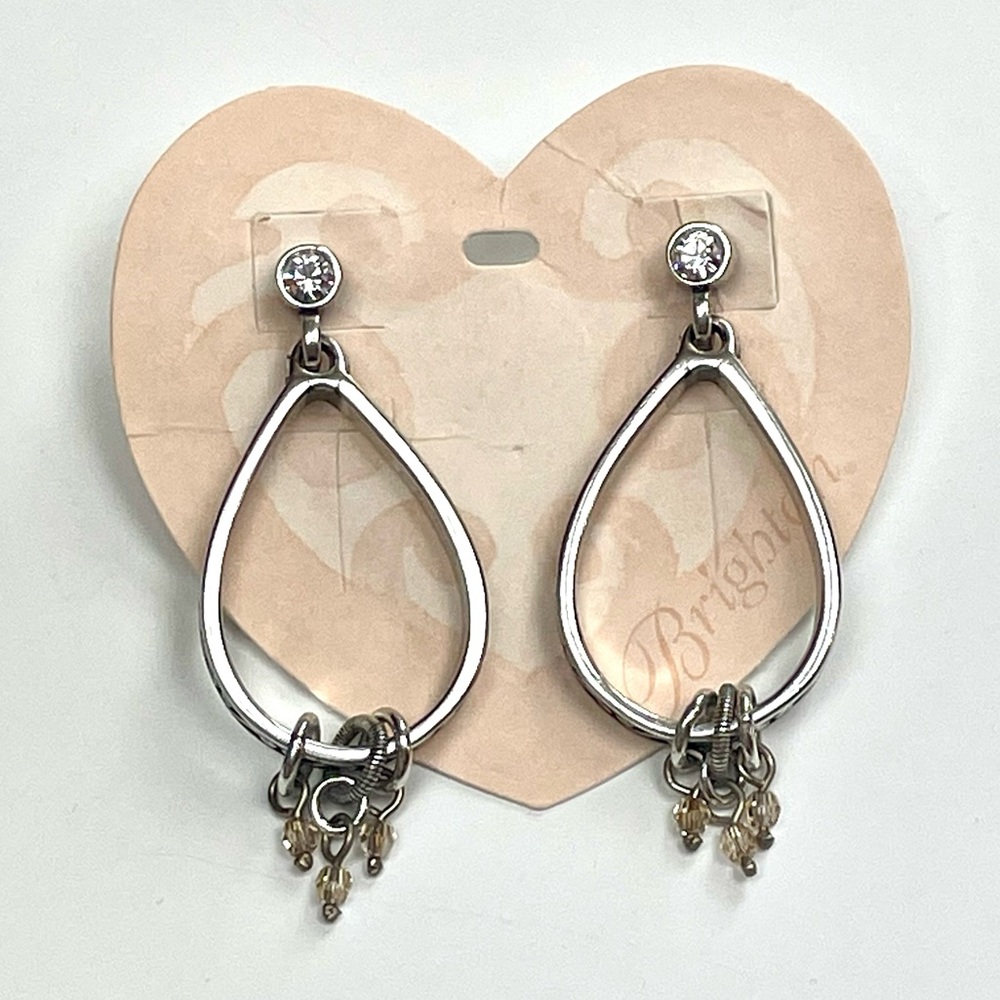 NWT! Brighton Tear Drop w/ Clear Crystals & Faceted Beads Silver Plated Earrings